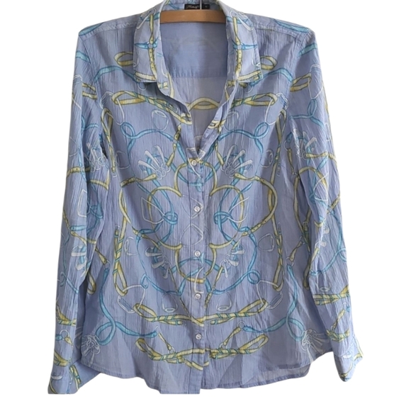 J. McLaughlin Blue Equestrian Long Sleeve Button-Down Shirt Size 10 - Picture 8 of 8